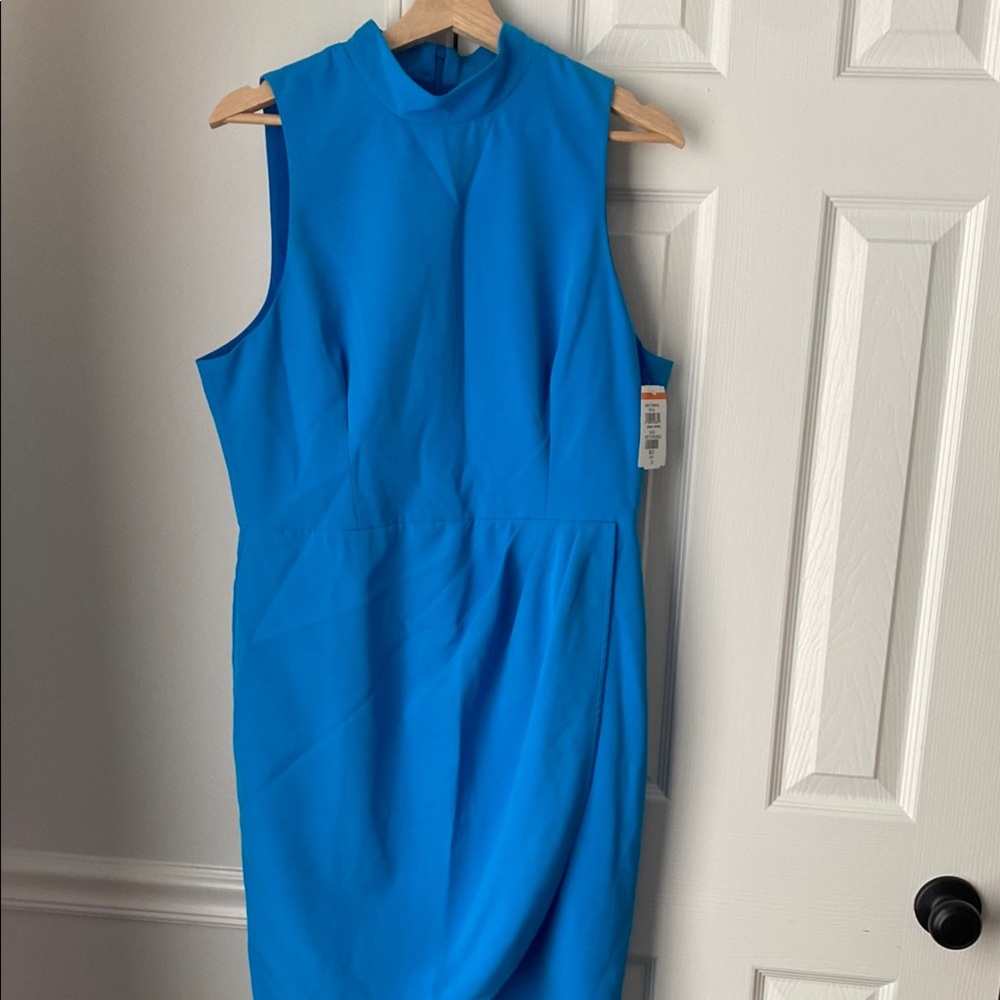 Black Halo Blue Sheath Dress Mock Neck Sleeveless